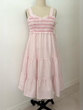 Dondolo Ananas Midi Dress NWT Pink White Stripe Smocked Cottagecore M